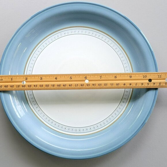 Vintage Denby Castile Dinner Plate Blue Rim Tan Embossed Accents Stoneware - Picture 10 of 11